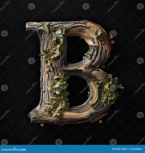 Wooden Letter B Wood Font Made Of Sticks Bark And Wood Forest