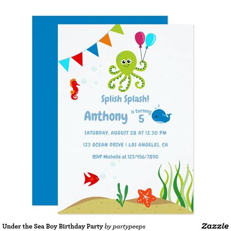 Under The Sea Boy Birthday Party Invitation Birthday Party Invitations Boy Birthday Party