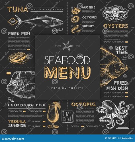 Chalk Drawing Seafood Restaurant Menu Design With Hand Drawing Fish