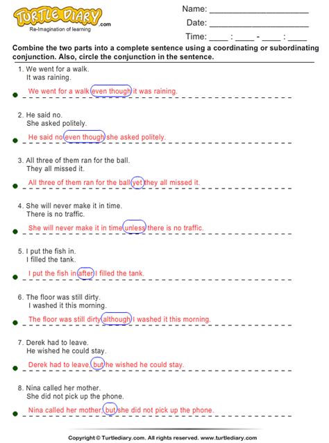 Sentence Combining Worksheet Turtle Diary