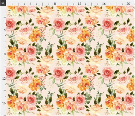 Peach Floral Fabric By The Yard Quilting Cotton Minky Etsy