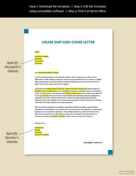 Free Cruise Ship Chef Cover Letter Template In Word Google Docs Pages