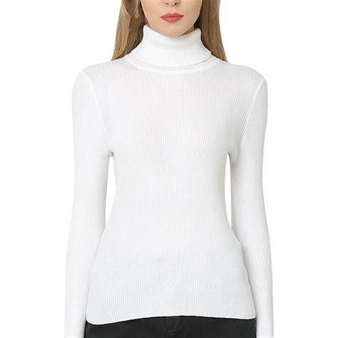 White Turtleneck Womens Ribbed Slim Fit Lightweight Long Sleeve Turtleneck Sweater Oversized