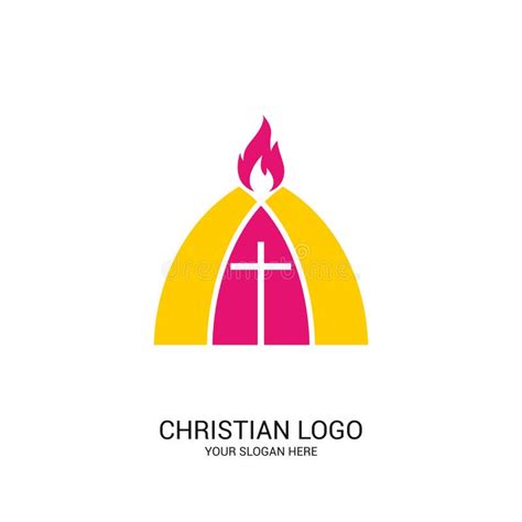 Christian Church Logo Bible Symbols The Cross Of Jesus Christ And The Flame Of The Holy Spirit