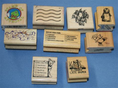 Lot Various Wooden Rubber Stamps 9 Pcs Craft Teacher School Penguin Scrapbooking - Etsy