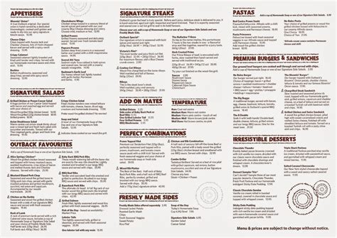 Outback Steakhouse Printable Menu