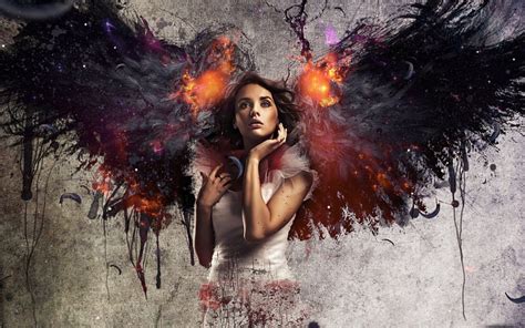 Fallen Angel Wings Luminos Burning Angel Black Woman Fire