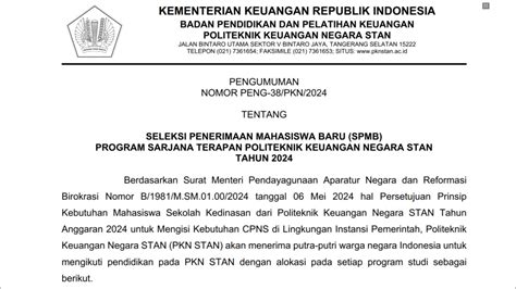 Pengumuman Seleksi Penerimaan Mahasiswa Baru Spmb Program Sarjana