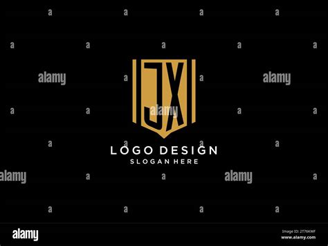 Jx Monogram Logo With Geometric Shield Icon Design Inspiration Stock