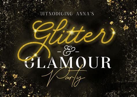 Uitnodiging Glitter Glamour Party Goud Kaartje Go