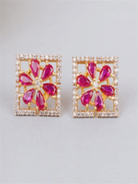 Buy Voylla Gold Plated American Diamond Cz Brass Stud Earrings