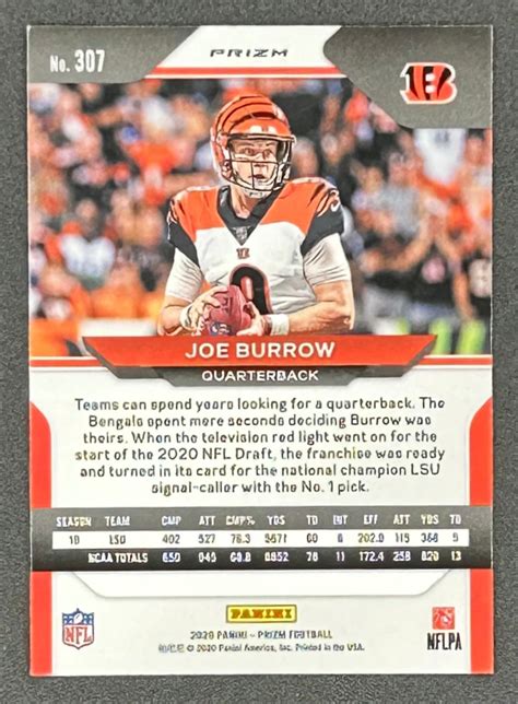 Joe Burrow 2020 Panini Prizm Prizms Orange Lazer 307 RC Pristine Auction