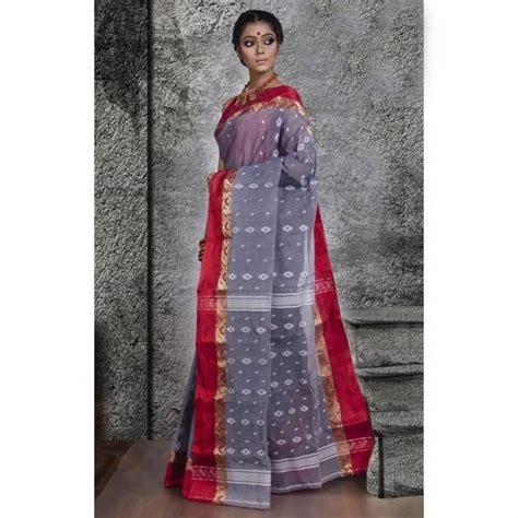 Bengal Handloom Cotton Saree In Grey And Red At Rs Machuabazar