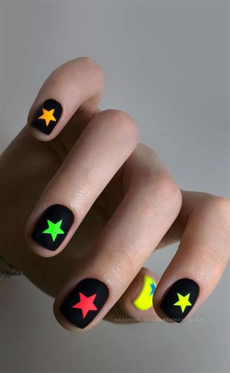 50 Eye Catching Nail Art Designs Neon Star Matte Black Nails