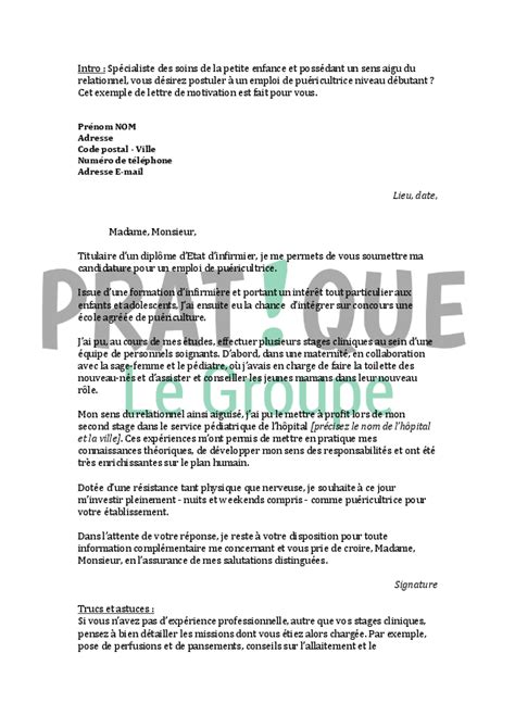 Lettre de motivation pour un emploi de puéricultrice Pratique fr