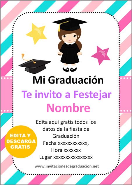 Las Mejores Invitaciones De Graduaci N Preescolar Kinder Para Editar