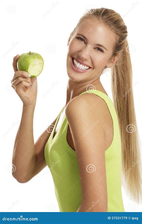 Mujer Joven Que Come Una Manzana Imagen De Archivo Imagen De Belleza