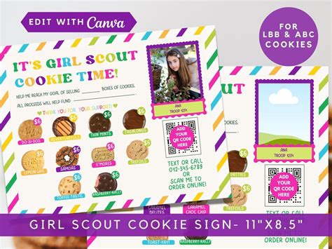 Editable Girl Scout Cookie Sign 2024 LBB ABC Cookie Menu Price List