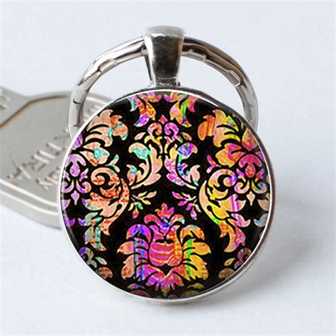 Psychedelic 60 S Keychain Hippie Keyring Hippie Hippie Jewelry Retro Glass T Fashion Key