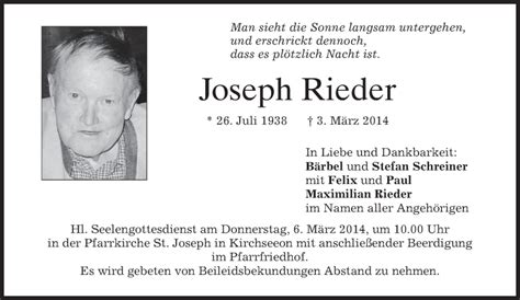 Traueranzeigen Von Joseph Rieder Trauer Merkur De