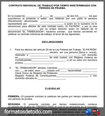 Formato Contrato De Trabajo Descargar