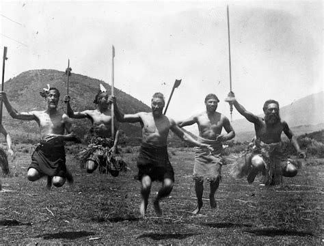 Men of Ngati Tuwharetoa performing a haka at Tokaanu | Record | DigitalNZ