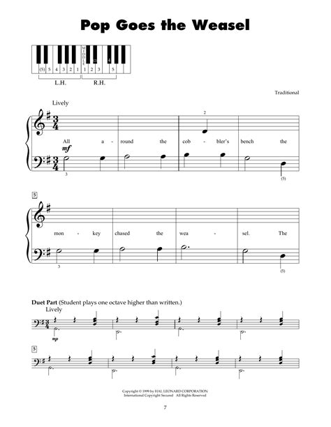 Pop Goes The Weasel Sheet Music Traditional Finger Piano