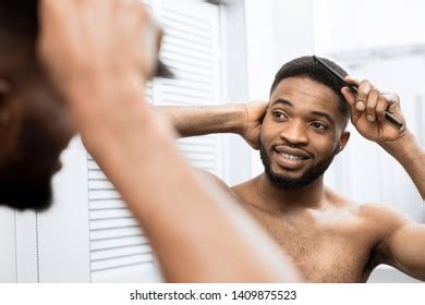 Smiling Afro Man Naked Torso Combing Stock Photo Shutterstock