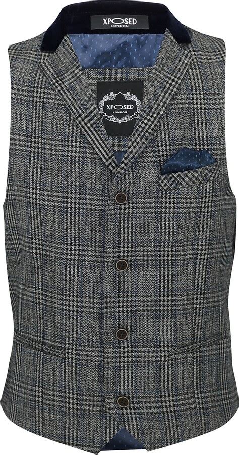 Xposed Mens Ruben Classic Tweed Herringbone Check Waistcoat Brown Grey