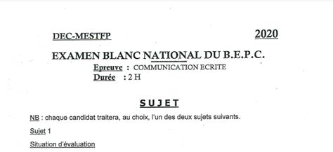 Sujet Et Corrige Bepc Blanc National Communication Ecrite