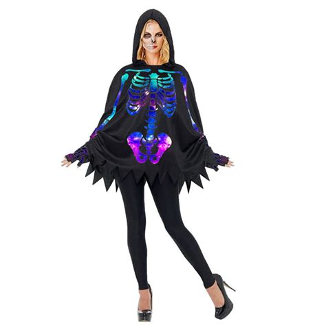 Halloween Skeleton Poncho Skeleton Cloak Costume Cape Day Of The Dead