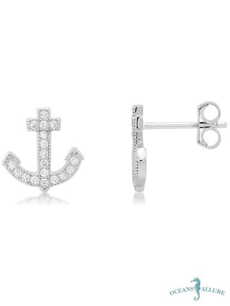 Anchor Cz Stud Earrings Oceans Allure