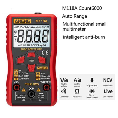 Aneng M A Digital Multimeter B Rbar Ac Dc Tester Mini Resit Onesize