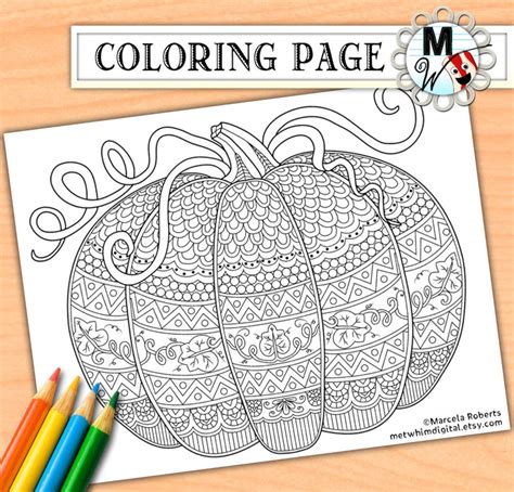 Pumpkin Coloring Page for Adults Fall Adult Coloring Page Halloween ...