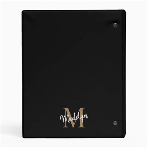 Elegant Black Gold Monogram Script Name Initial Mini Binder Zazzle