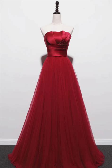 Strapless Burgundy Long Prom Dresses Wine Red Long Formal Evening