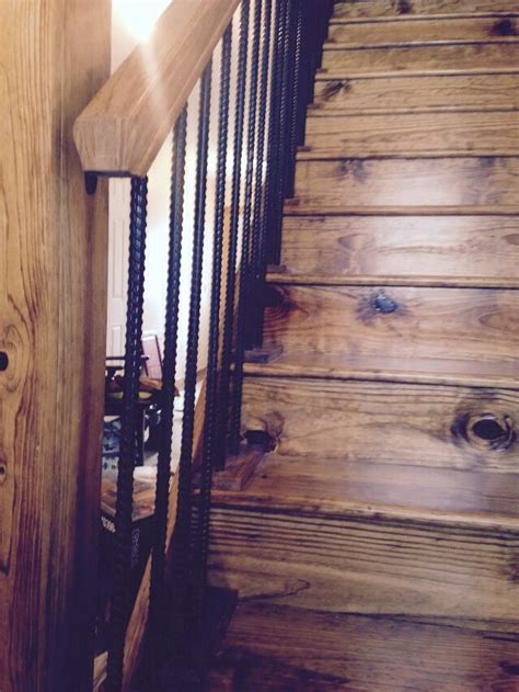 Rebar Painted Black For Railing On Rustic Stair Case Rustic Stairs