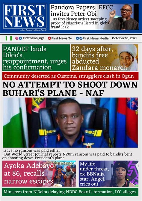 Nigerian Newspapers Daily Front Pages Review Monday 18 October 2021