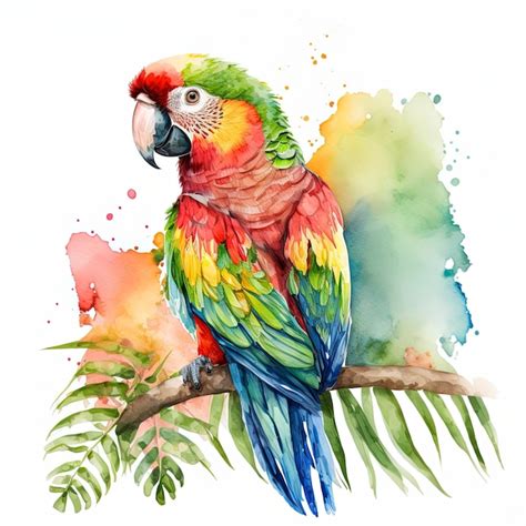 Ilustración acuarela de un loro de dibujos animados aves tropicales