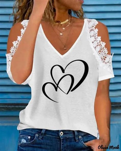 Olivia Mark Off The Shoulder Top With Lace Patch And Heart Print