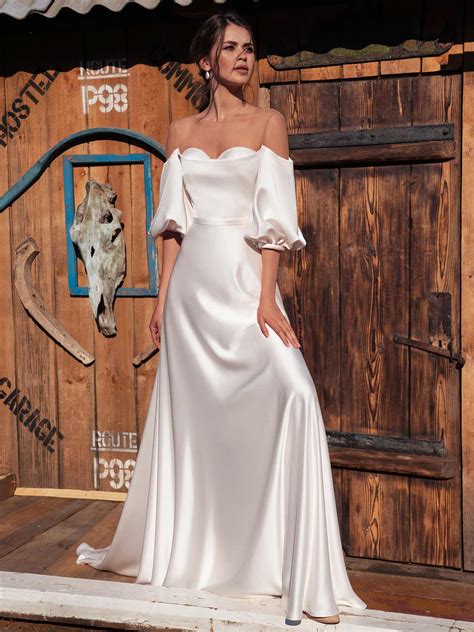 Off The Shoulder Wedding Dress With Bishop Sleeves