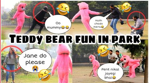 Teddy bear fun in park |backchodi prank| mr comedy racer | pink teddy ...