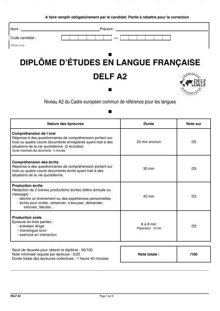 Diplôme Détudes En Langue Française Delf A2 Delf Dalf