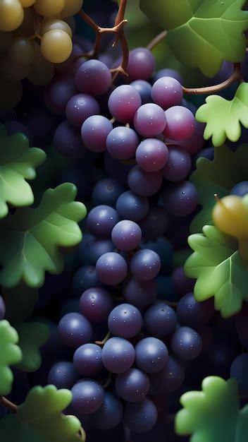 Un Racimo De Uvas Moradas Con Hojas Verdes Foto Premium