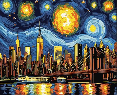 Painting Of Van Gogh Starry Night Over New York City In C By Ori