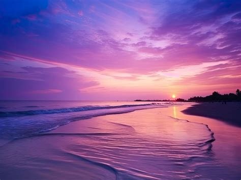 Premium AI Image | Summer beach with blue water and purple sky at the ...