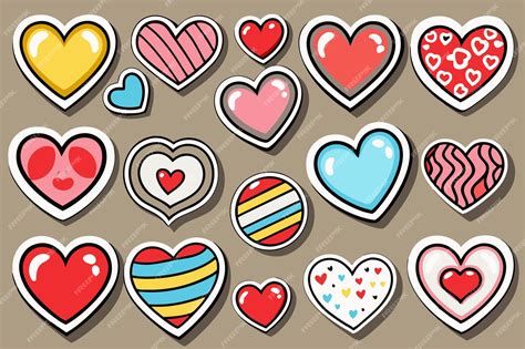 Printable Cute Love Heart Sticker Set Graphics Adorable Diy Stickers