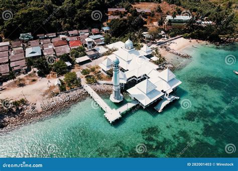 Aerial View Of Perhentian Island Mosque In Fishing Village Stock Image