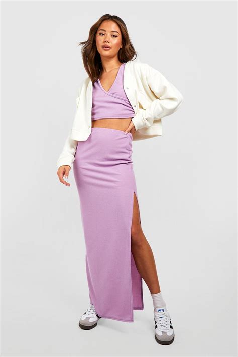 Ribbed Bodycon Thigh Split Maxi Skirt Boohoo Uk