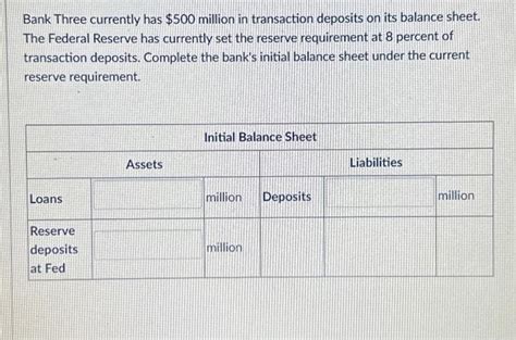 Solved Bank Three Currently Has 500 Million In Transaction Chegg